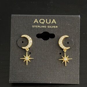 Aqua Sterling silver gold tone Crescent and Star Earrings. NWT